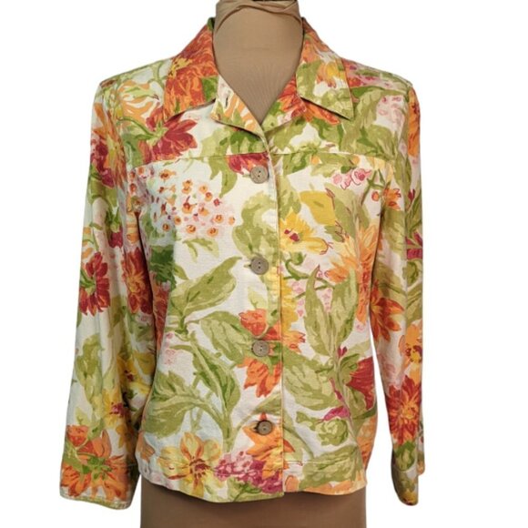 Coldwater Creek Jackets & Blazers - COLDWATER CREEK Petite Cotton Button Up Floral Print Jacket Blazer Size PS
